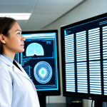 A professional female doctor in a crisp, white lab coat and modest professional attire, standing confidently in a futuristic medical research laboratory. She is looking at a holographic display showing complex genomic data and personalized treatment algorithms, with a gentle, focused expression. The lab is clean, bright, and equipped with advanced diagnostic machinery. Soft, diffused lighting illuminates the scene. The image emphasizes precision, innovation, and patient-centric care. Perfect anatomy, correct proportions, natural pose, well-formed hands, proper finger count, natural body proportions, safe for work, appropriate content, fully clothed, professional, family-friendly.