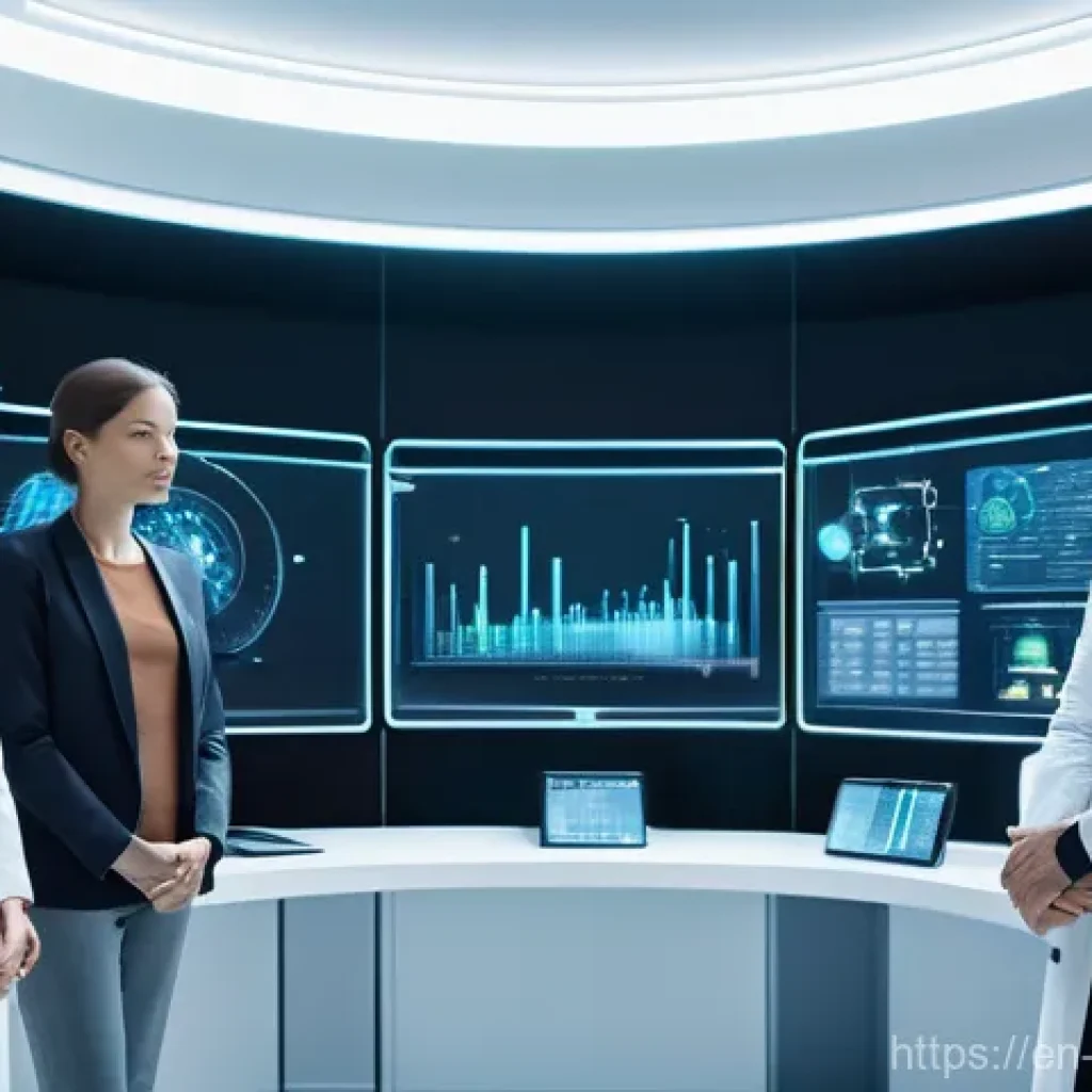 과학적 발견과 인류의 도전 과제 - **AI Collaboration in a Futuristic Lab:**
    Generate an image of a diverse group of four scientist...