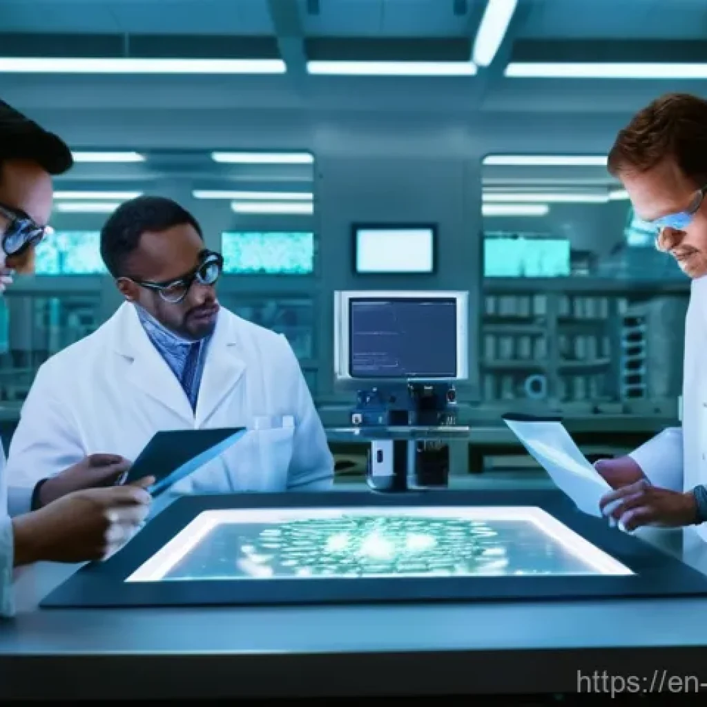 과학적 발견의 불확실성 해소 방법 - **Peer Review - Forging Knowledge:**
    "A photorealistic image depicting a diverse group of 4-5 sc...