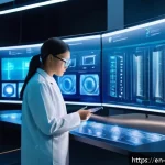 주요 과학적 발견의 후속 연구 - A futuristic interdisciplinary research laboratory bustling with diverse scientists and engineers co...