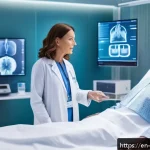 과학적 발견의 글로벌 영향력 - A futuristic hospital room showcasing precision medicine in action: a diverse middle-aged cancer pat...
