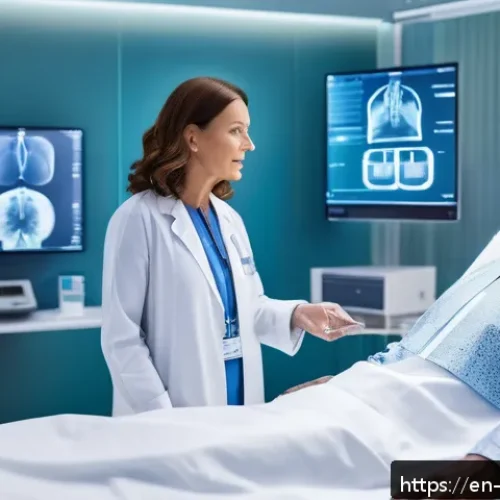 과학적 발견의 글로벌 영향력 - A futuristic hospital room showcasing precision medicine in action: a diverse middle-aged cancer pat...